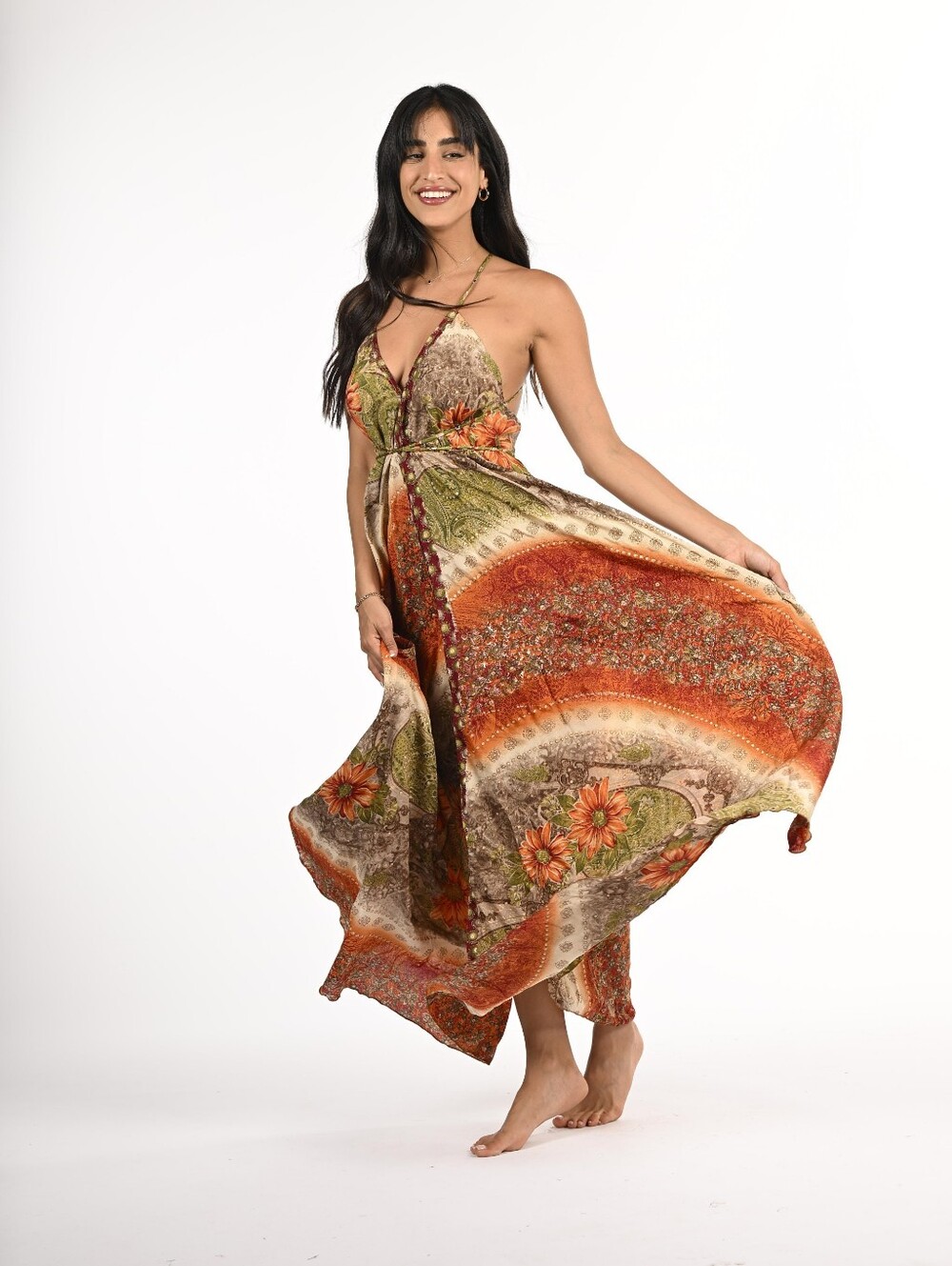 NWT Boho Mandala Print Halter Maxi Dress Caribbean Boutique Resort Wear